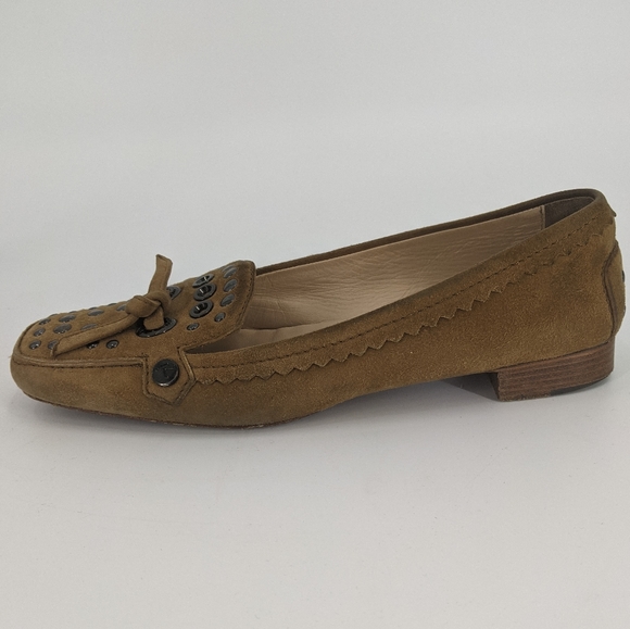 Tod's Tan Suede Studded Square Toe Tie Loafers - Picture 4 of 10